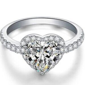 ❤Hollow Gemstone Zircon Thin Sweet Vintage Heart CZ Ring for Women,MARR9118